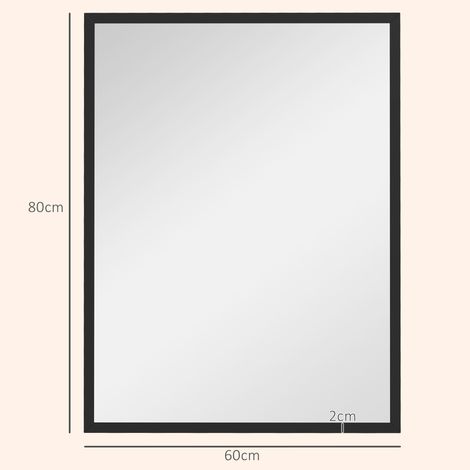 Miroir mural rectangulaire avec crochets, en verre et MDF, 60 x 80 cm, noir. (1/5)