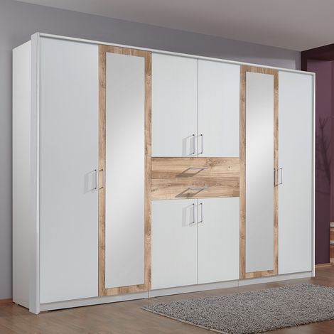 Kleiderschrank 273cm in weiß und Eiche DUNMORE-43, inkl. Passepartout (1/2)