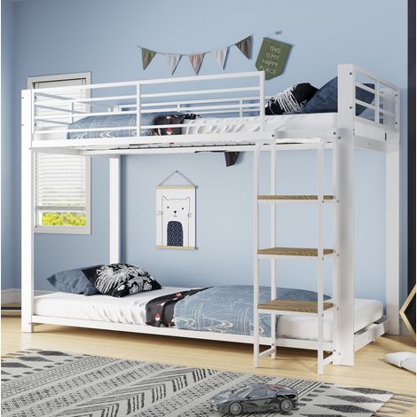 Letto a castello per bambini 90 x 200 cm in metallo e MDF bianco e noce DESVIAE (1/5)