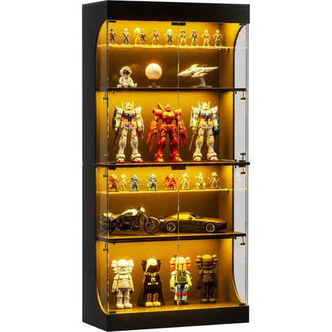ELVMI Vitrina con Puertas de Cristal, LED de Tres Colores, Sensor de Movimiento y Puertos USB-C, Salón, 80 x 35 x 165 cm (1/5)