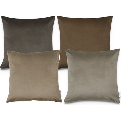Paco Home Juego 4 Fundas Terciopelo Cojines Decoración Salón Funda Sofá 4pcs-Set, Taupe (de) (1/4)