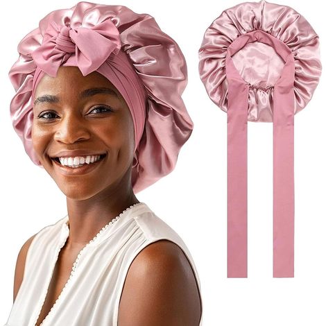 Seidenhaube zum Schlafen, Silk Bonnet, Verstellbare Seidenhaube, Schlafhaube Seide, Schlafmütze Damen, Satin Haube, Satin Haube Schlafen, Silk Sleeping Cap, Seidenhaube zum Schlafen Locken,Rosa (1/5)