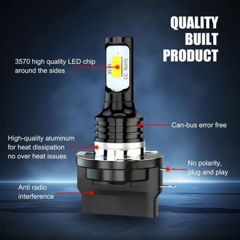 Ampoule H11B - CSP 3570 - 80 W - 6000 K - 1000 Lm - 360° Éclairage - 12-24 V DC - 50000 Heures - Pour Phares Antibrouillard - 2 Pièces (1/5)