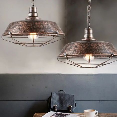 U-DO Lampe Suspension Vintage, 36cm Lustre Cage Style Retro Industrielle, 2pcs Plafonniers Abat-jour Café Restaurant Couloir (1/4)