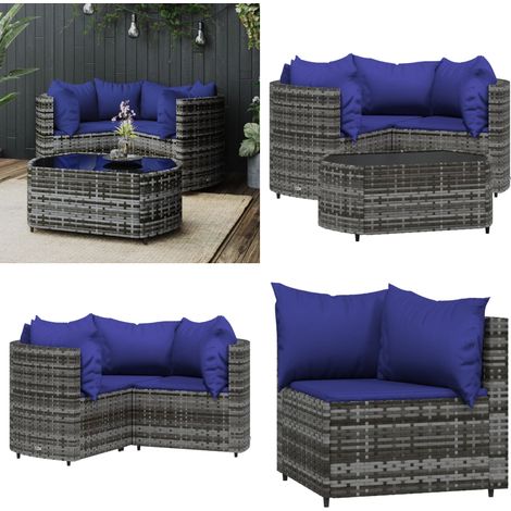 4-tlg. Garten-Lounge-Set mit Kissen Grau Poly Rattan - Gartenloungeset - Outdoor Möbel - Rattan Gartenmöbel - Loungemöbel - Gartenmöbel Set - Home & Living (1/5)