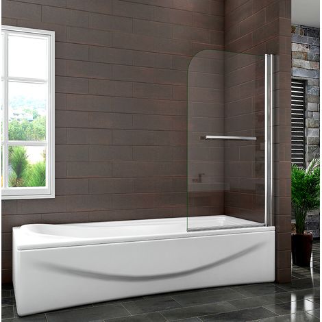 800x1500mm Height Bath Shower Screen Bathroom Curved Pivot Chrome Reversible Frameless Easyclean Glass Panel With Towel Rail (1/5)