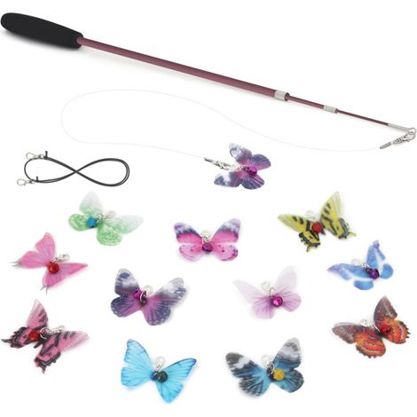 Canne à pêche pour chat avec papillons interactifs jouet stimulant pour félin avec grelots (1/5)