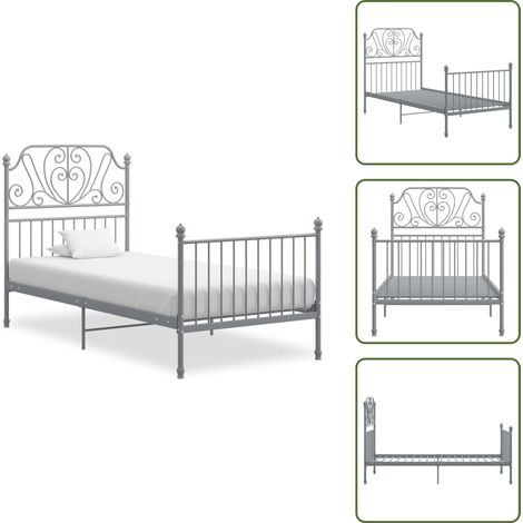 Bettgestell Grau Metall 100x200 cm - Metallbett - Doppelbett - Bettrahmen - Grau - Lattenrost (1/5)