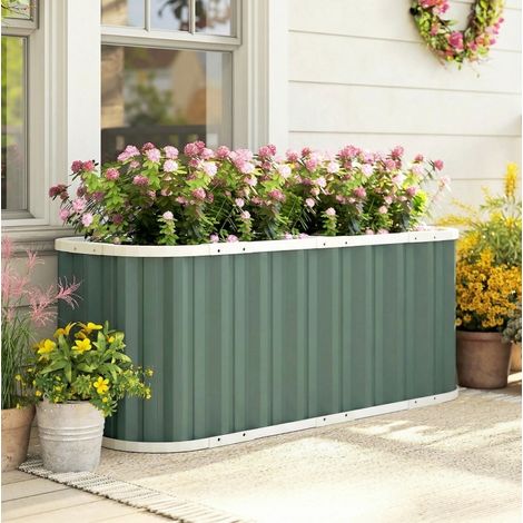 Jardinière surélevée 136x53x61 cm verte en métal galvanisé avec montage sans outil et fond ouvert (1/3)