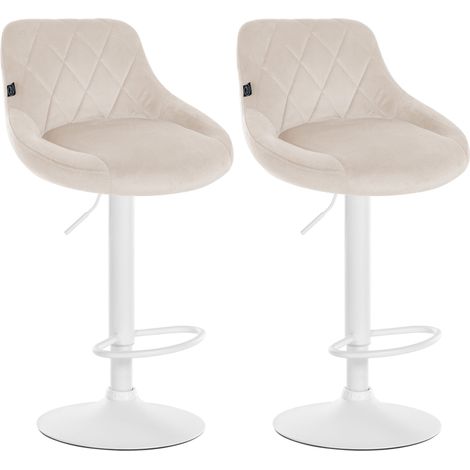 Set di 2 sgabelli da bar girevoli regolabili in altezza in velluto crema con cuciture decorative e struttura in metallo bianco 100006418