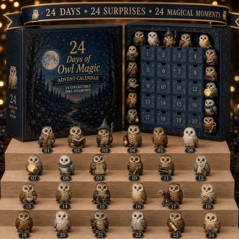 Eule bei Nacht Adventskalender 2026 2D Überraschungsbox