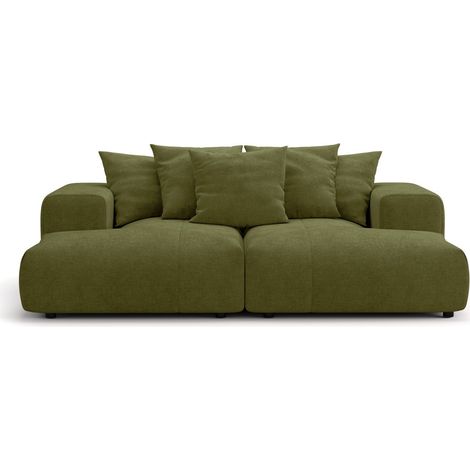 Canapé 3 places en tissu chenille vert olive - Belvia (1/5)
