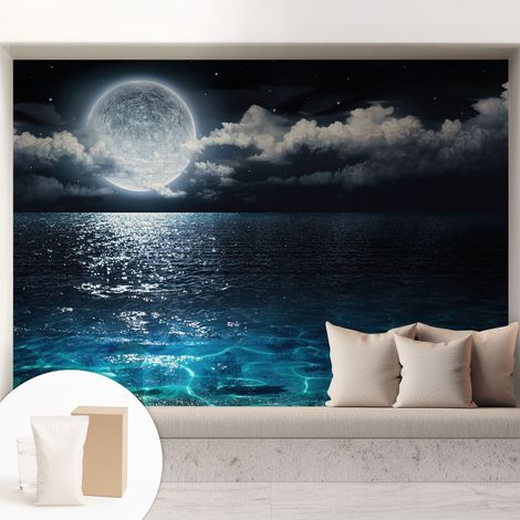 Carta Da Parati Non Tessuto - Con Colla Inclusa per Camera da Letto - Facile da Applica - Motivo decorativo Mare notturno 208x146 cm (1/5)