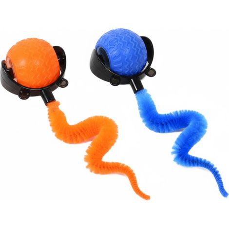 Juego de 2 pelotas eléctricas inteligentes para gatos con sistema anti-obstáculos. Mantén a tu gato entretenido haciéndolo rodar y evita que se aburra. Colores: azul y naranja.