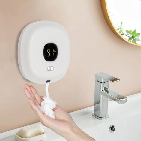 Distributeur automatique de savon mousse mural, 300 ml, désinfectant pour les mains sans contact avec 3 niveaux réglables, pour la cuisine et la salle de bain (1/5)