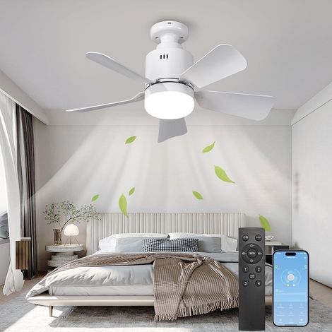 Ventilateur de Plafond avec Lumière LED Dimmable,avec Télécommande, 4 Vitesses et 3 Températures de Couleur Réglables, Douille E27, 45 cm Blanc (1/5)