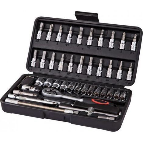 Douilles 1/4' avec cliquets - Chrome Vanadium - 45 pièces en coffret - Douilles 1/4' avec cliquets - Chrome Vanadium - 45 pièces en coffret