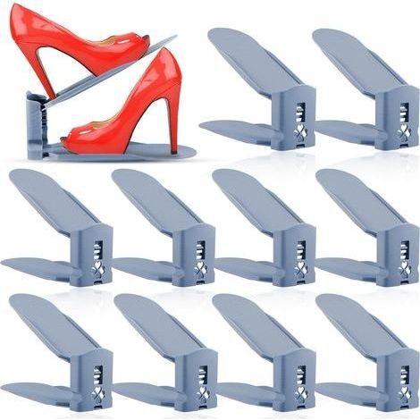 10 PCS Support à Chaussures Réglables,Chaussures Support Rack,Empiler Les Chaussures,Organiseur de Chaussures (1/5)
