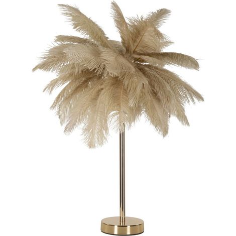 Lampada da tavolo Palm cammello in metallo dorato con piume di struzzo (1/5)