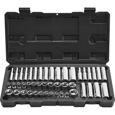 VEVOR Jeu de Douilles 46PCs a Entrainement de 6,4 mm, SAE et Metriques, Profondes et Standard, en Acier Allie CR-V Chrome, Kit deOutils de Mecanicien avec Coffret, pour Reparation Automobile