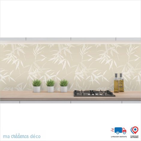 Crédence : Feuilles et bambou 2 - Couleur Blanc perle - Alu composite - 60 - 120 (1/3)