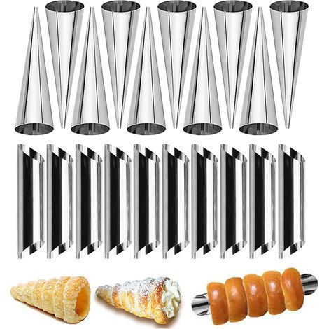 Lot de 20 douilles à cannoli en acier inoxydable — deux douilles coniques à spirale — anneaux arc-en-ciel — convient également aux coques en forme de croissant (1/5)