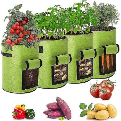 HOXILEELEO - Lot de 4 sacs de culture de 7 gallons pour tomates, fraises et autres légumes. Sacs de culture pour pommes de terre. (1/5)
