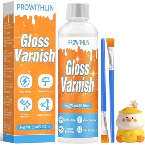 Vernis Argile Autodurcissante et Brillant - Autodurcissant, Imperméable, Anti-fissures, pour Céramique, Bois, 60ml1 Avec 2 Pinceaux (1/5)
