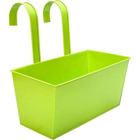 Jardinière suspendue métal vert‑clair, trou drainage crochets amovibles, balcon‑clôture‑terrasse (1/5)