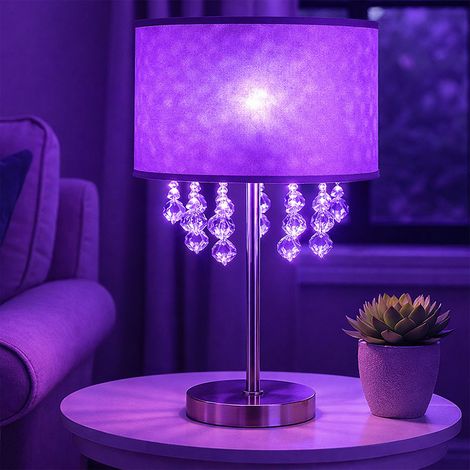 Tischleuchte Kristallleuchte Leselampe Leuchte Schlafzimmer, Kristalldekor Lampenschirm Blattgold Nickel matt, App Steuerung, Smart RGB LED 10W 806Lm, DxH 32x56 cm