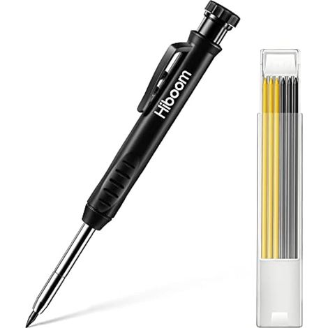 Set de Crayon de Menuisier Solide pour Construction avec 7 Taille-Crayon Intégré à Fils Gris Jaune, Marqueur de Porte-Mine à Trou Profond de Long Nez Outil de Marquage pour Traceur de Menuisier (Noir)