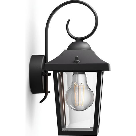 Philips – Applique murale extérieure noire IP44 – Culot E27 pour ampoule LED décorative – Résistante aux intempéries – Installation rapide