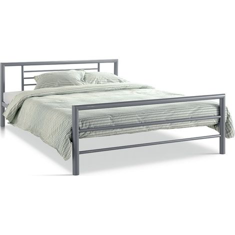 Letto matrimoniale ECHO in metallo, 160x200 cm, grigio lucido con rete inclusa (1/4)