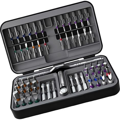 66 IN 1 Magnetischer Ratschen-Schraubendreher Set, S2-Stahlbits, abnehmbarer T-Griff mit 58-Zahn Ratsche, robuster Koffer, für Möbelmontage, Präzisionsgeräte & Fahrradreparatur (1/5)