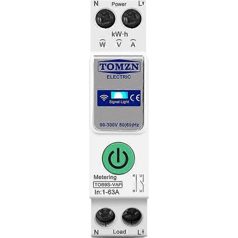 TOMZN TOB9S-VAP TUYA Smartlife 63A 1P+N Interrupteur intelligent Wi-Fi Compteur d'énergie Mesure kWh Surveillance Disjoncteur Minuterie Relais MCB (1/5)