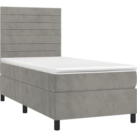 Struttura letto a LED con testiera a molle, materasso 90x200 cm, tessuto in velluto grigio chiaro TDL0208462