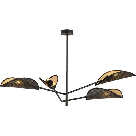 Lampada a Sospensione Vene, Acciaio verniciato a polvere, Tessuto, Nero, Oro, 102x51x102 cm (1/5)