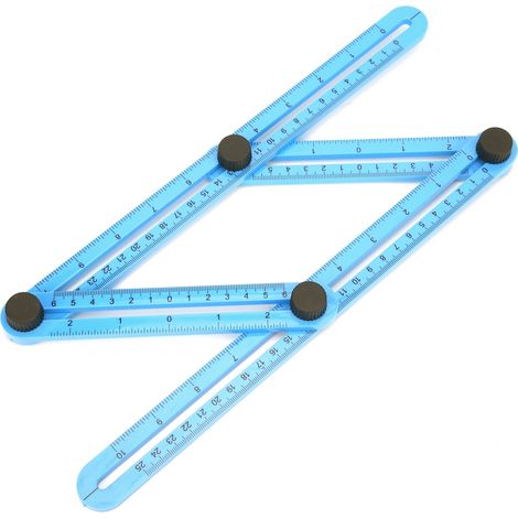 Règle à 4 côtés bleue, gabarit de guidage multi-angles coulissant, outil de mesure en plastique 25 cm (1/5)