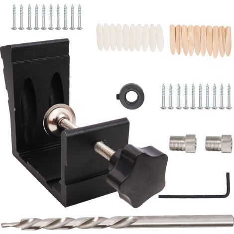 Ensemble de 46 pièces pour le travail du bois, pinces de positionnement de trous inclinés robustes et précises en alliage d'aluminium, noires.