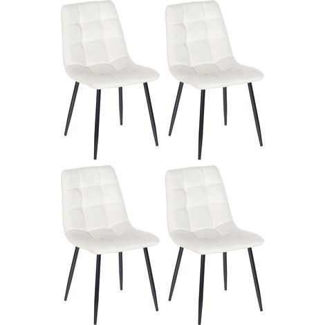Lot de 4 chaises de salle à manger style moderne et confortable en tissu velours blanc crème et métal noir 100001791 (1/5)