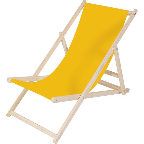 Strandliege Liegestuhl Gartenliege Klappbar Sonnenliege Holz Faltbar Gelb Outdoor-Möbel Erholung Terrasse verstellbare Rückenlehne Armlehnen (1/5)