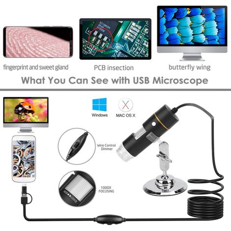 Microscope USB haute résolution 300K pixels pour inspection PCB avec éclairage LED et support réglable - grossissement 1000X (1/5)