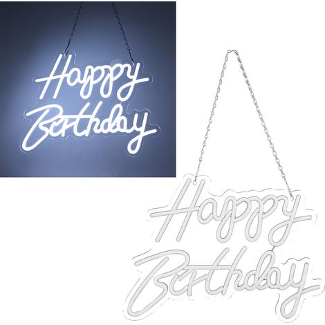 Geburtstagsdekoration: USB-Neon-LED-Lichterkette in Form des Buchstabens „Happy Birthday“ – kaltweiß (1/5)