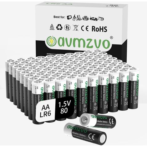 Piles AA LR6, Lot de 80 1,5 V, alcalines, Puissance Durable, puissantes, Peuvent être utilisées pour Les Jouets, Les réveils et Autres appareils électroniques (1/5)