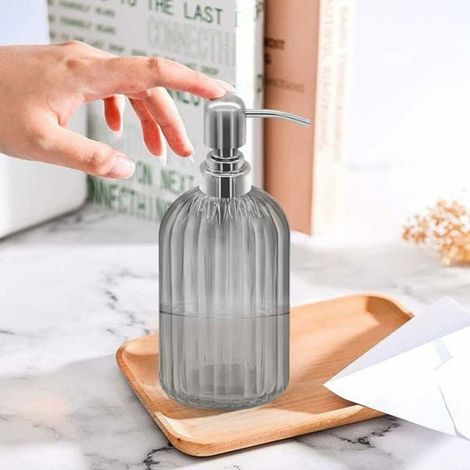 Distributeur de Savon - Verre Trempé 304 g - Pompe Acier Inoxydable 304 - Salle de Bain Cuisine Buanderie - 1 Pièce (1/4)
