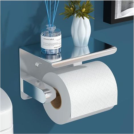 Portarotolo da parete in acciaio inox 304 – Ripiano superiore – Installazione senza foratura – Argento 14 x 10 x 9,5 cm (1/5)