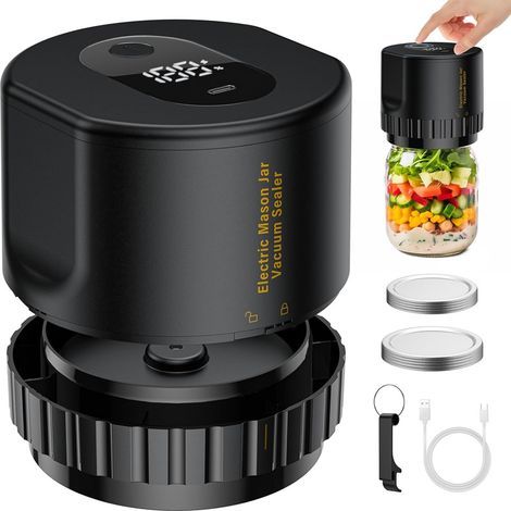 Scelleur Électrique Pour Bocaux Mason - Compatible Bocaux À Ouverture Large Et Standard - 10 Couvercles Inclus - Kit Complet (1/5)