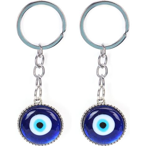Juego de 2 llaveros protectores con forma de ojo, de aleación duradera, con acabado de esmalte azul, ideales para decorar paredes y puertas. (1/5)
