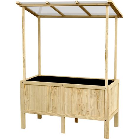 Hochbeet Holz Frühbeet mit Deckel 110x60x152cm Pflanzkasten mit Vliesstoff für Garten Balkon Natur