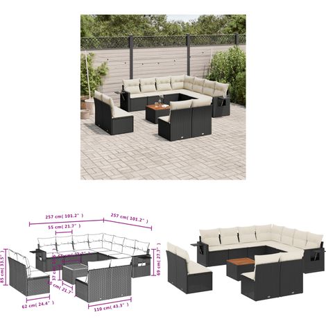 12-tlg. Garten-Sofagarnitur mit Kissen Schwarz Poly Rattan - Gartenmöbel Set - PE-Rattan Möbel - Outdoor Lounge - Esszimmergarnitur - Balkonmöbel - Home & Living (1/3)
